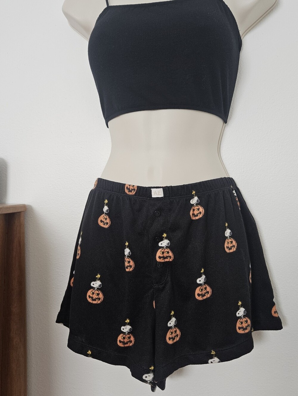 new ae snoopy halloween black pj shorts indie urban goth pajama lounge bottoms